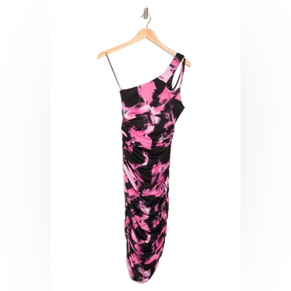 The Fashion Poet Ruched One Shoulder Dress In Black Multi Size Medium NWOT